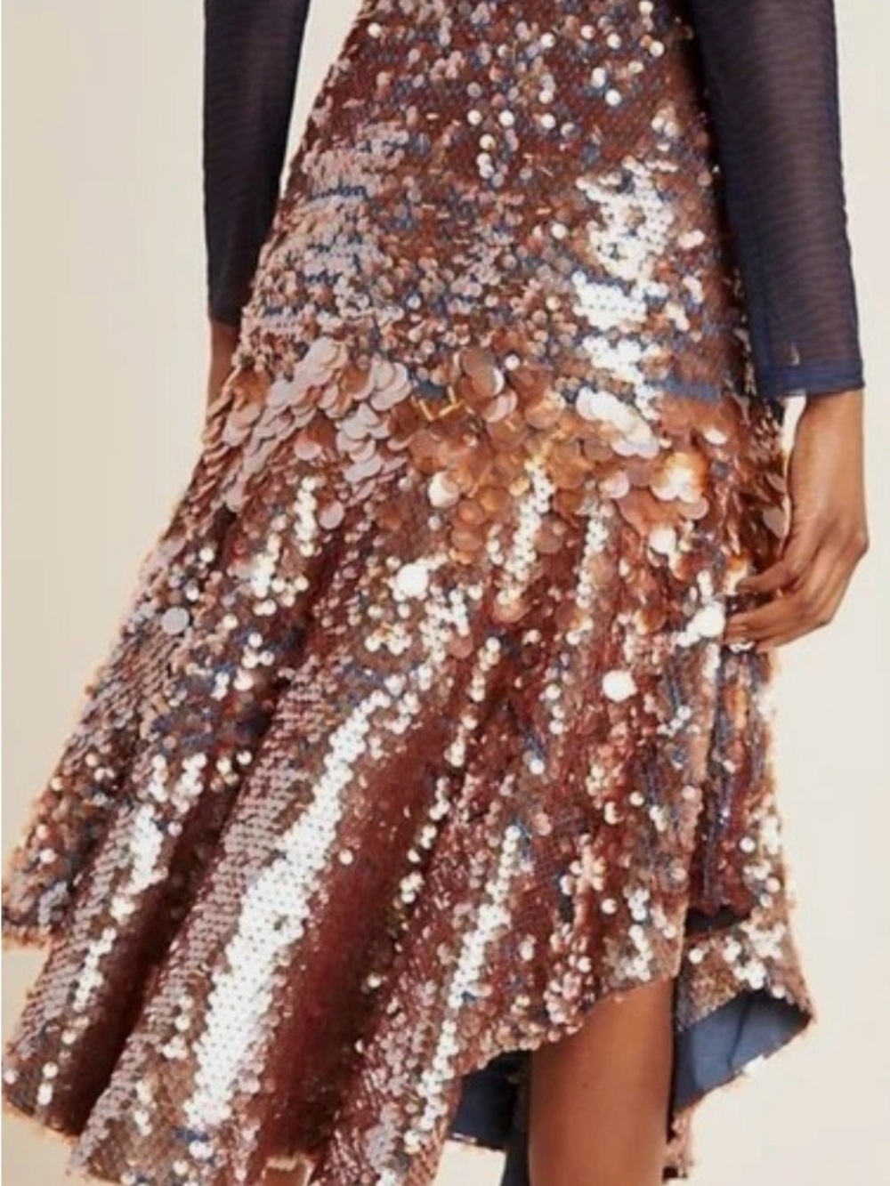 ✨ANTHROPOLOGIE Rose Gold Sequin Flared Women's Skirt✨